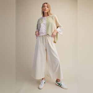 Easel ERCU • washed terry knit wide leg pants NWT S M L white ivory cream